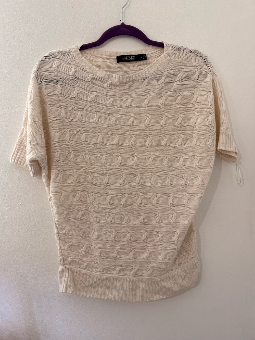 Lauren Ralph Lauren Cream Cable-Knit Short Sleeve Pullover